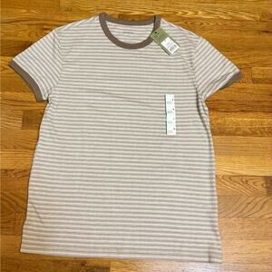 Goodfellow Men Medium Brown Striped Crewneck Short Sleeve Standard Fit Shirt New